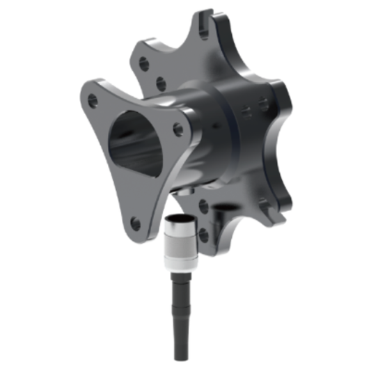 Metal mechanical component with a hose on a white background