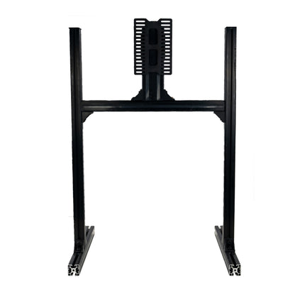 Black metal TV stand on a white background