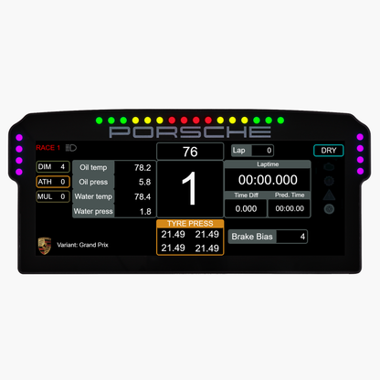 GRID Porsche 911 GT3 Cup Dashboard Display Unit front view with 10.3 inch LCD