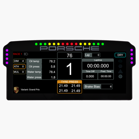 GRID Porsche 911 GT3 Cup Dashboard Display Unit front view with 10.3 inch LCD