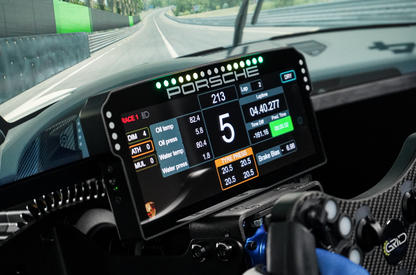GRID Porsche 911 GT3 Cup Dashboard Display Unit in a Porsche-inspired racing setup