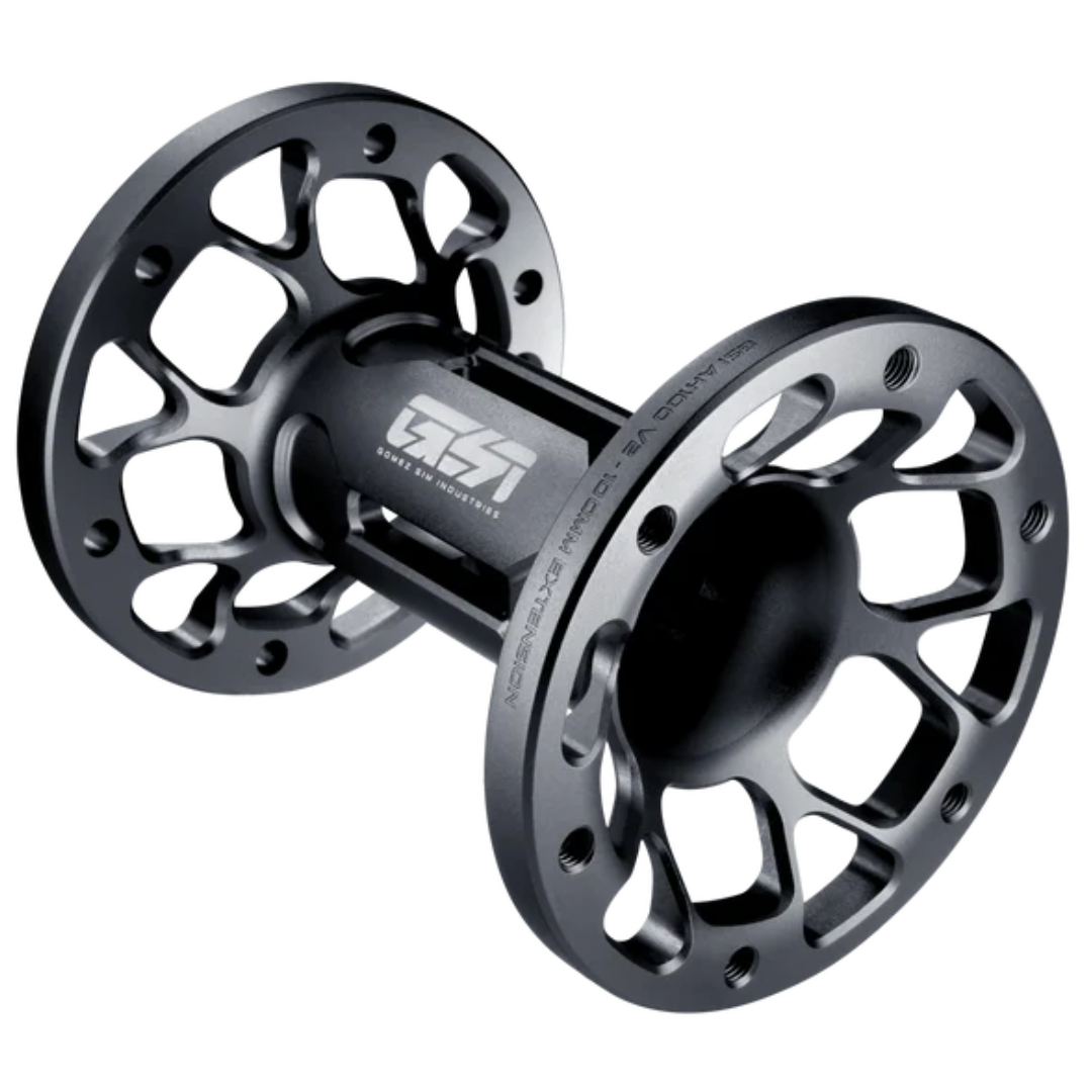 Two black metal fly fishing reels on a white background