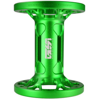 Green metal component with 'SAS' branding on a white background