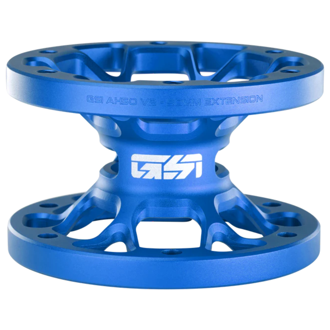Blue metal component with 'Gas Gas' branding on a white background