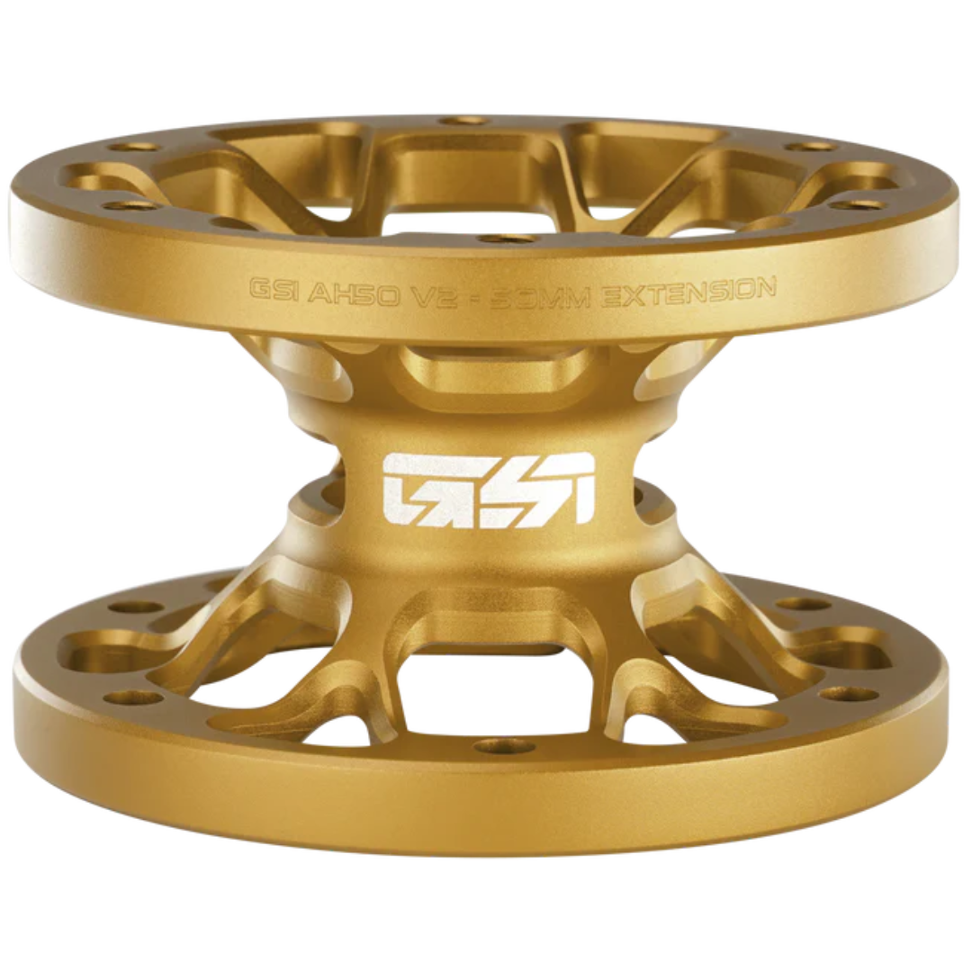 Gold metal component with 'GFX' branding on a white background