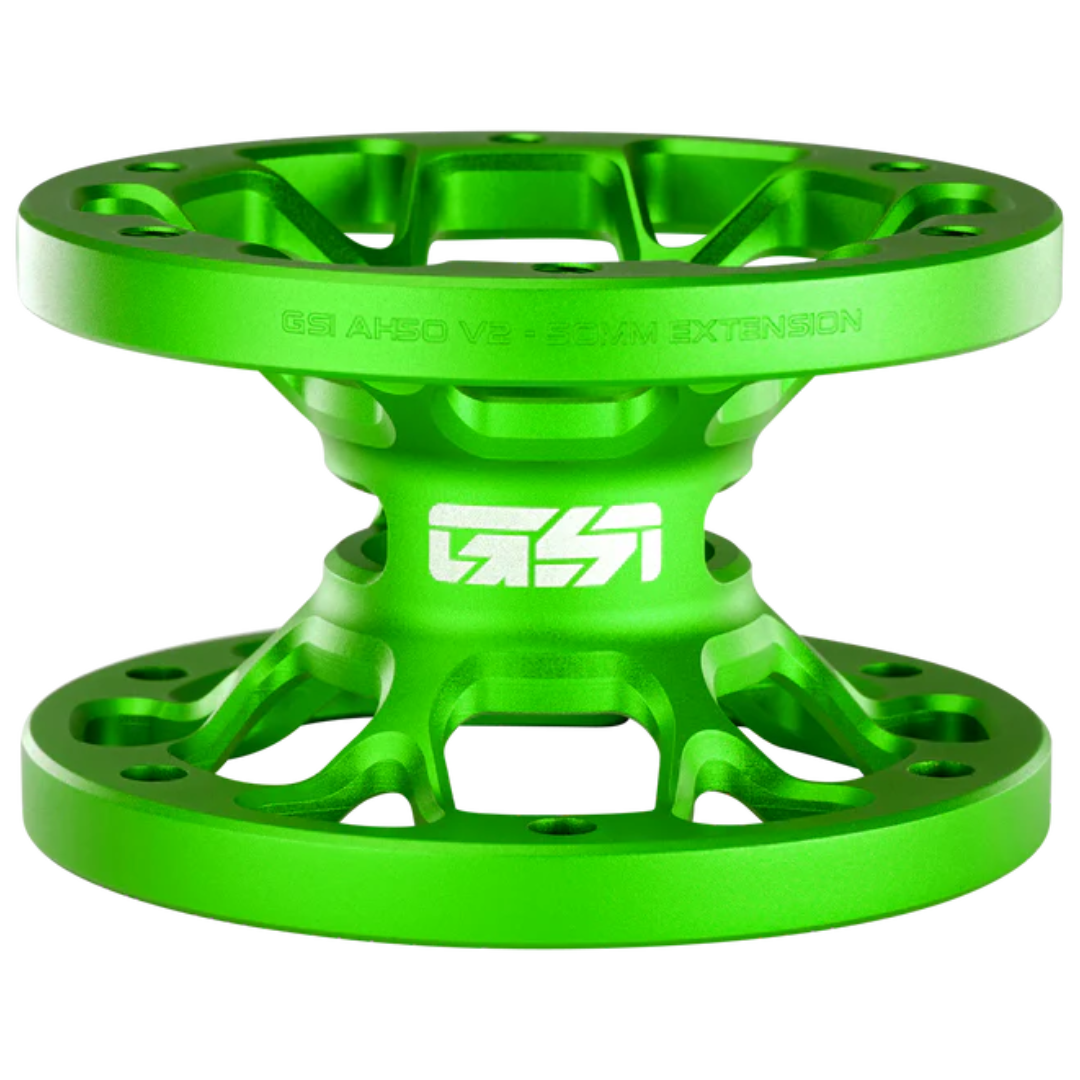 Green metal component with a brand logo on a white background