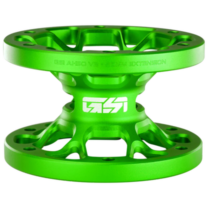 Green metal component with a brand logo on a white background