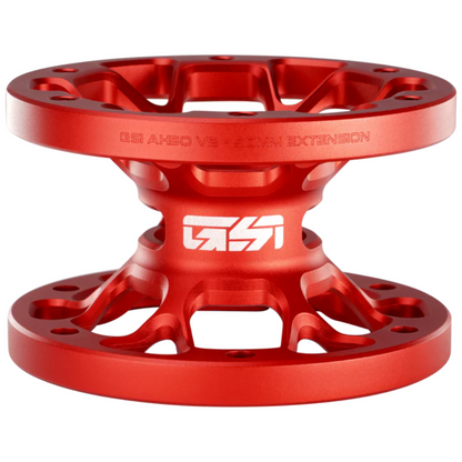 Red metal component with a brand logo on a white background