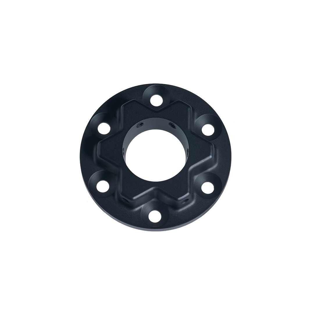 Black metal flange on a white background
