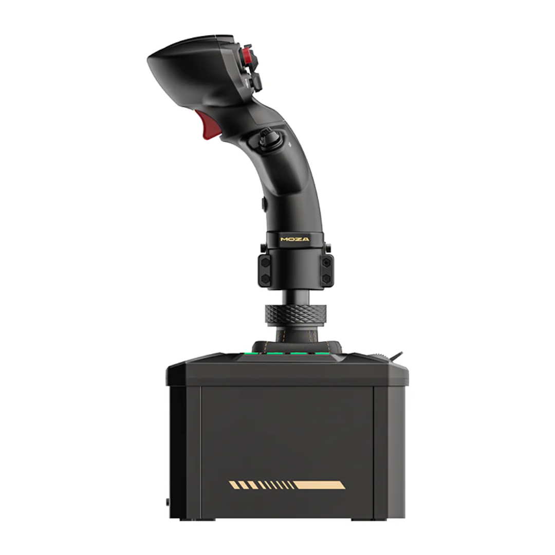 Black joystick and throttle controller on a white background