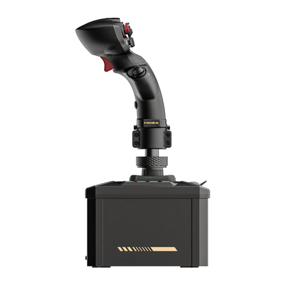 Black joystick and throttle controller on a white background