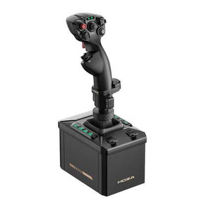 Black flight joystick with control stick on a white background