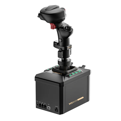 Black flight simulator joystick and throttle on a white background