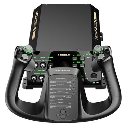 MOZA flight simulator controller system on a white background