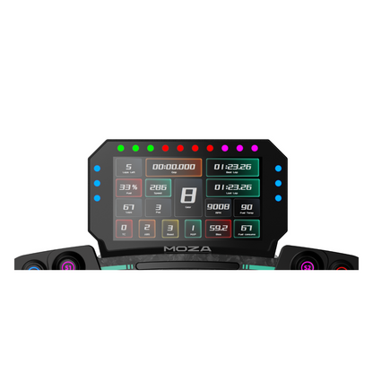 MOZA CM2 dash mounted on sim racing rig above wheel