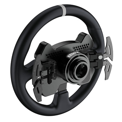 MOZA Racing CS V2P steering wheel mounted on sim racing rig