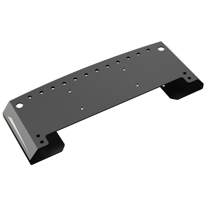 Black metal bracket with multiple holes on a white background