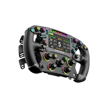 MOZA FSR 2 formula wheel angled view showing controls and display