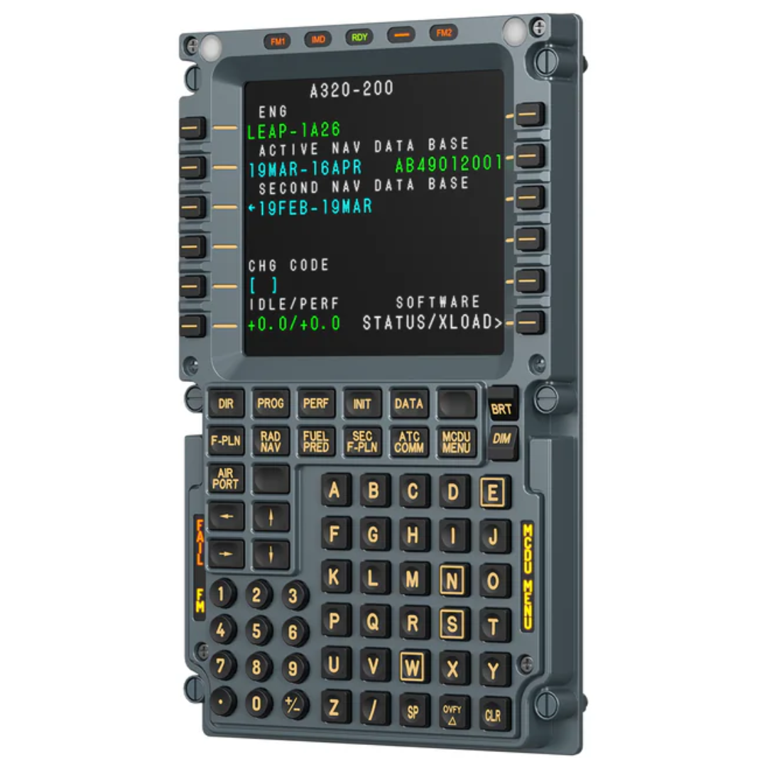 MOZA MA3F Airbus A320 MCDU Flight Computer Display mounted in a home cockpit