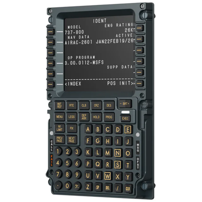MOZA MB7F Boeing 737 CDU Flight Computer Display mounted in a home cockpit