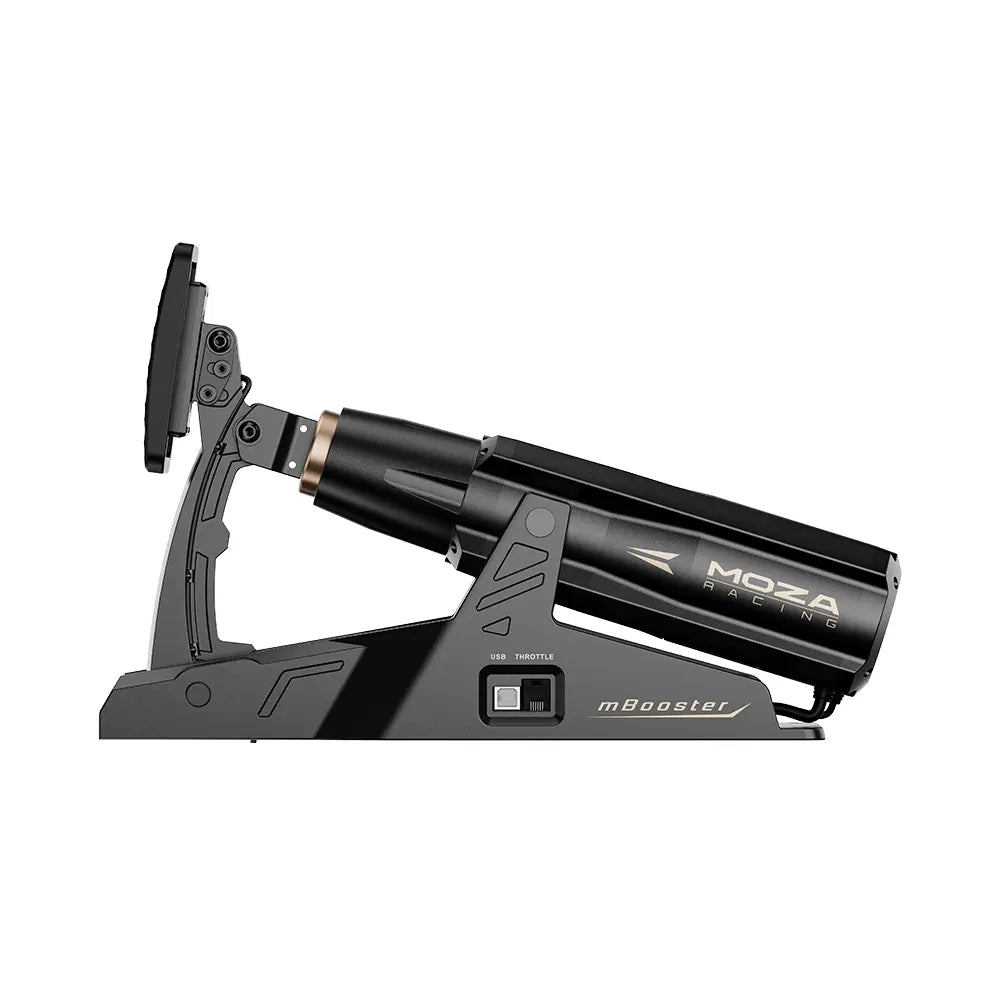 MOZA mBooster active pedal side view for sim racing setup