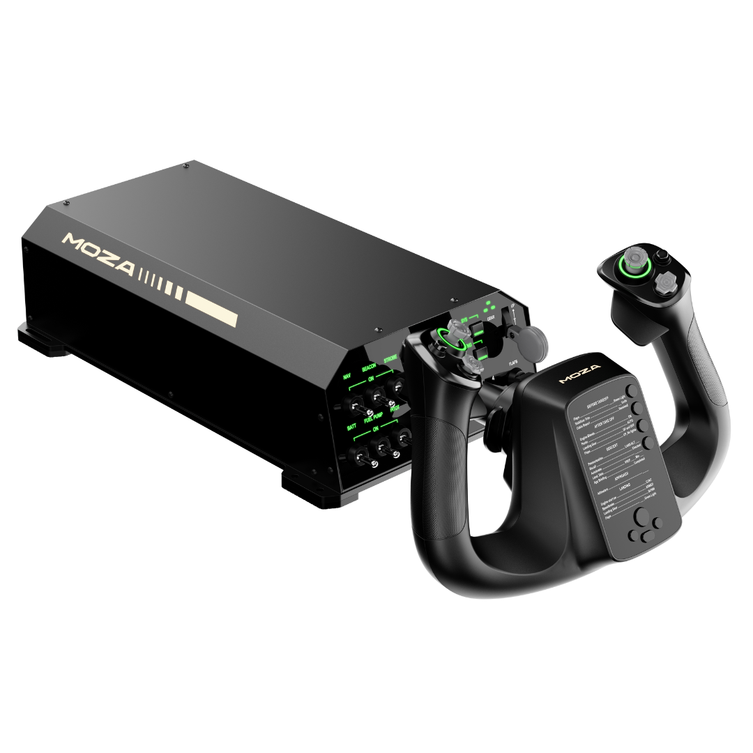Black MOZA drone controller and box on a white background