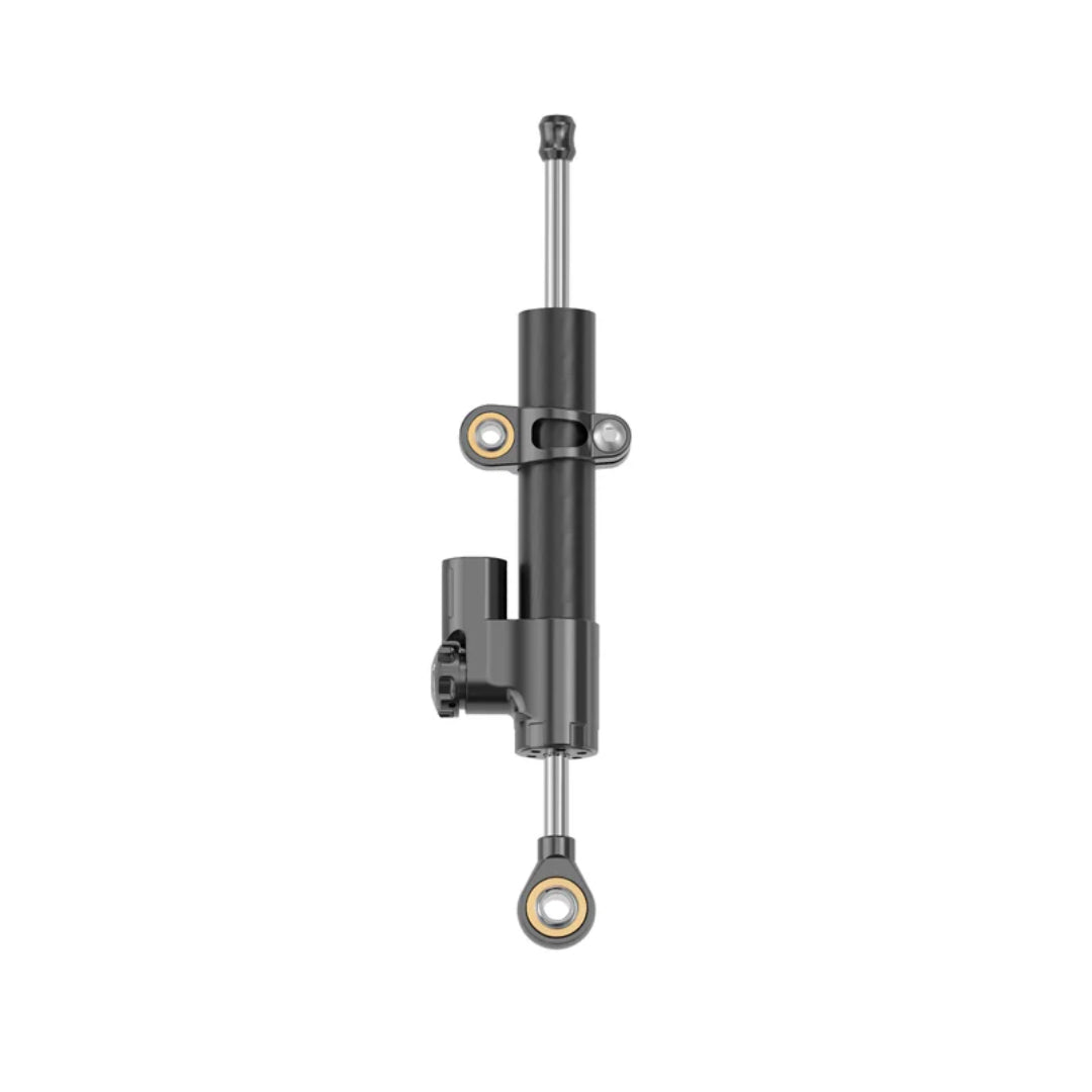 Black metal shock absorber on a white background