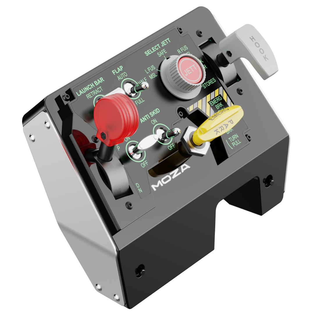 Control panel with various buttons and labels on a white background, featuring the brand 'Moza'.