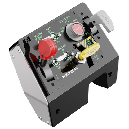 Control panel with various buttons and labels on a white background, featuring the brand 'Moza'.