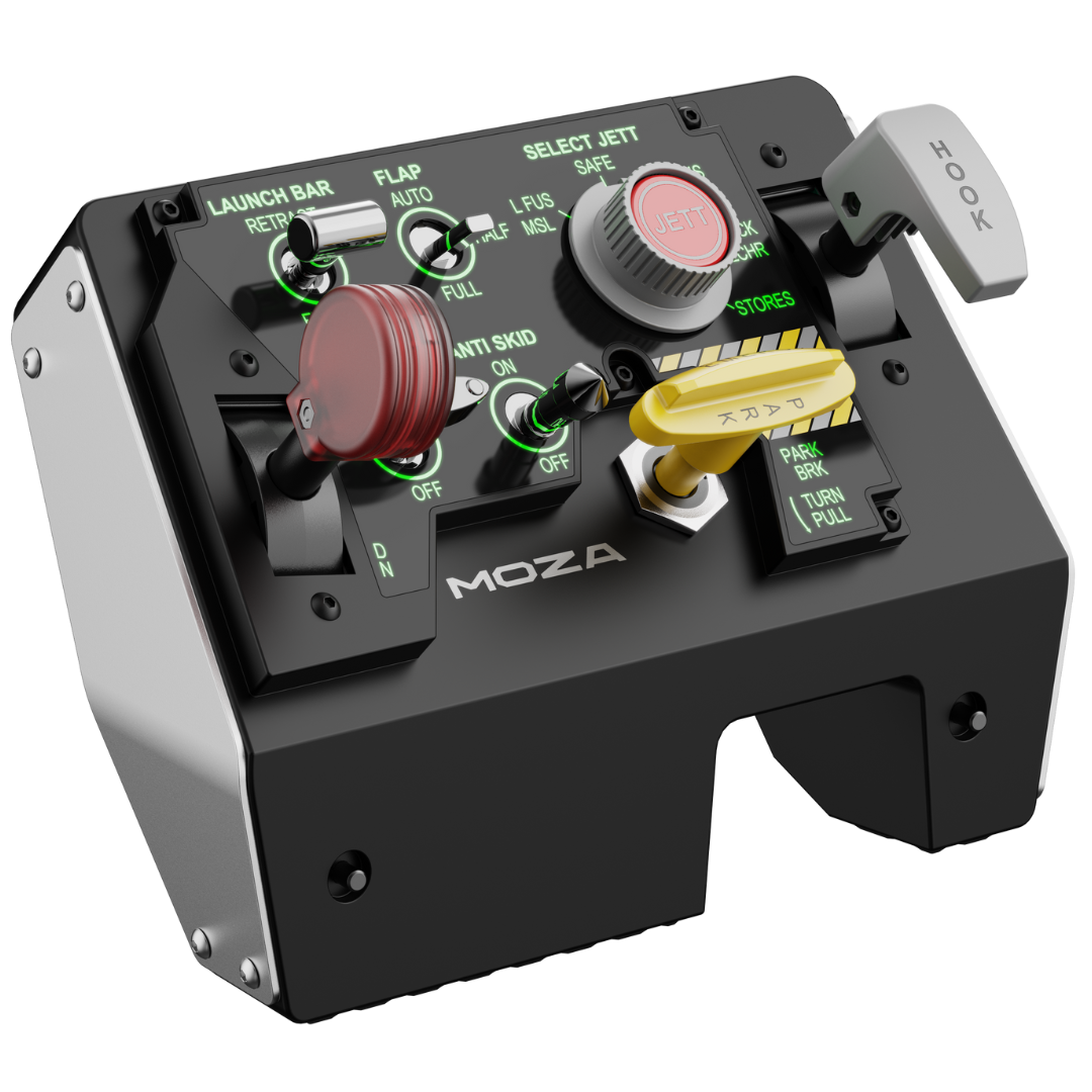 Control panel with various buttons and labels on a white background, featuring the brand 'Moza'.