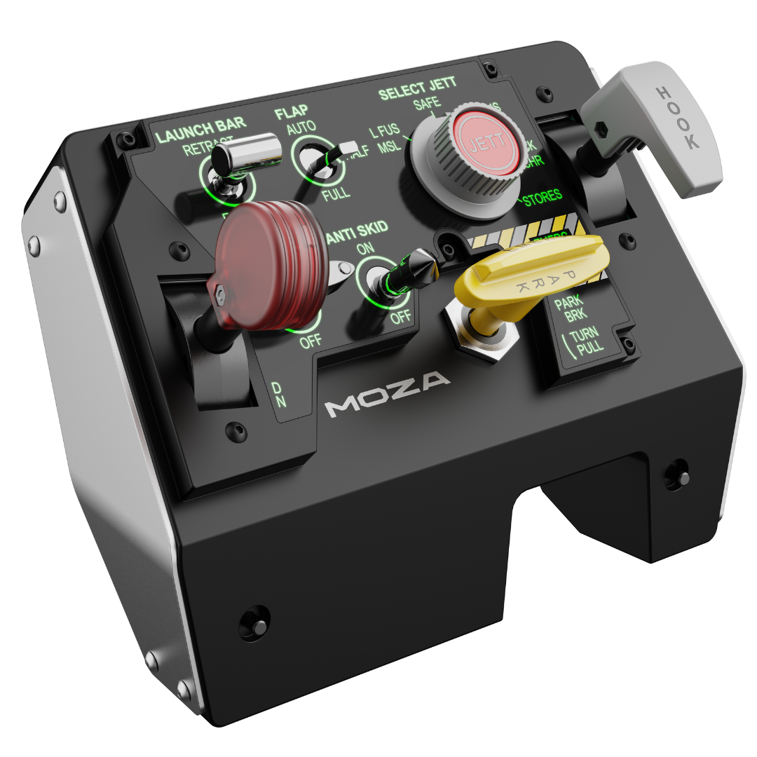 Control panel with various buttons and labels on a white background, featuring the brand 'Moza'.