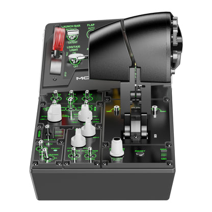 Control panel with various switches and displays on a white background