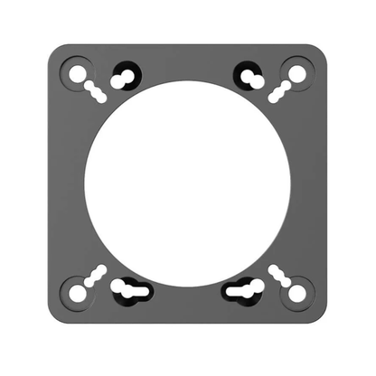 A black adapter plate designed for MOZA wheelbase models, crafted from aluminum alloy with an integrated one-piece design.