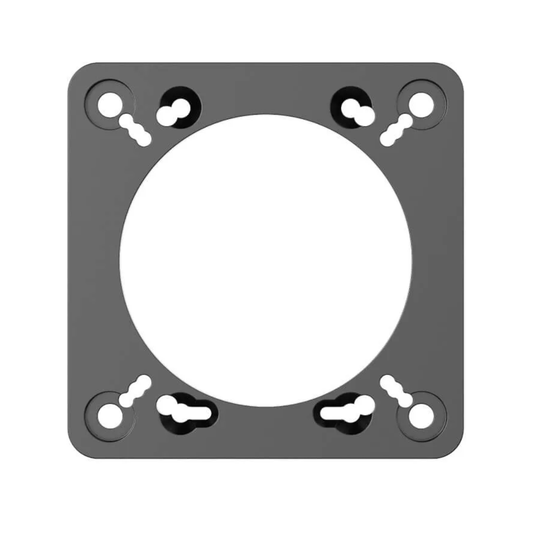 A black adapter plate designed for MOZA wheelbase models, crafted from aluminum alloy with an integrated one-piece design.