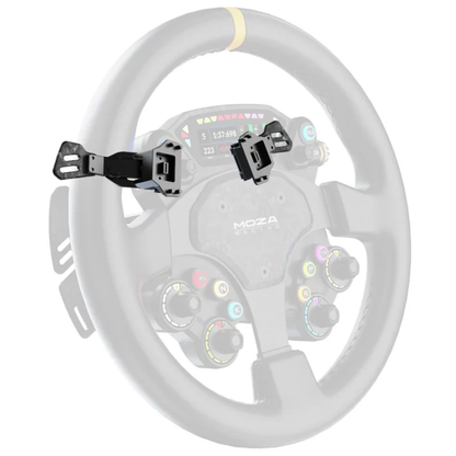 MOZA Paddles Add-on Kit installed on a MOZA CS Pro Steering Wheel