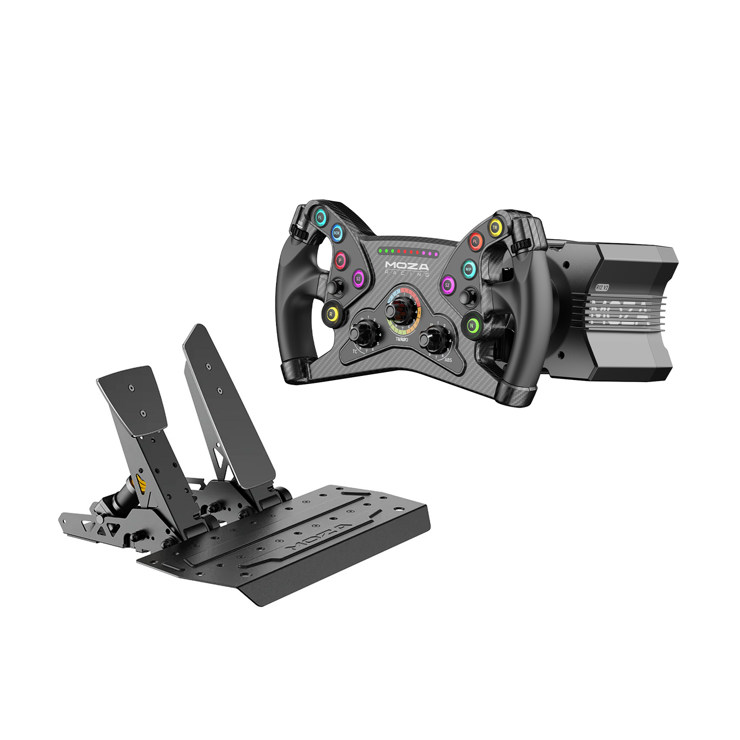 Moza R12 direct drive sim racing bundle with steering wheel and pedals for PC racing simulator setup
