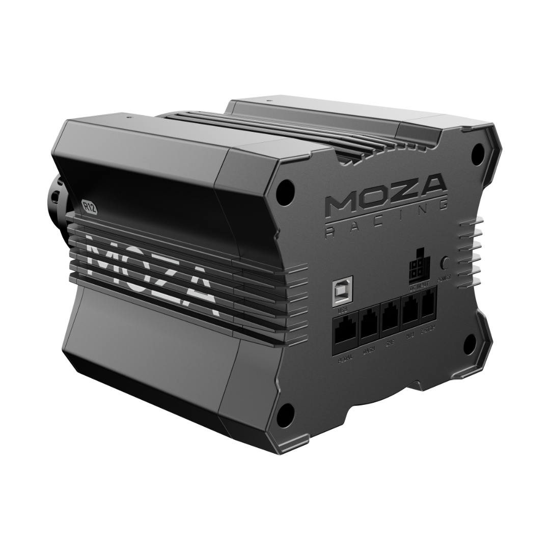 MOZA R12 V2 direct drive wheel base side profile showing aluminum build