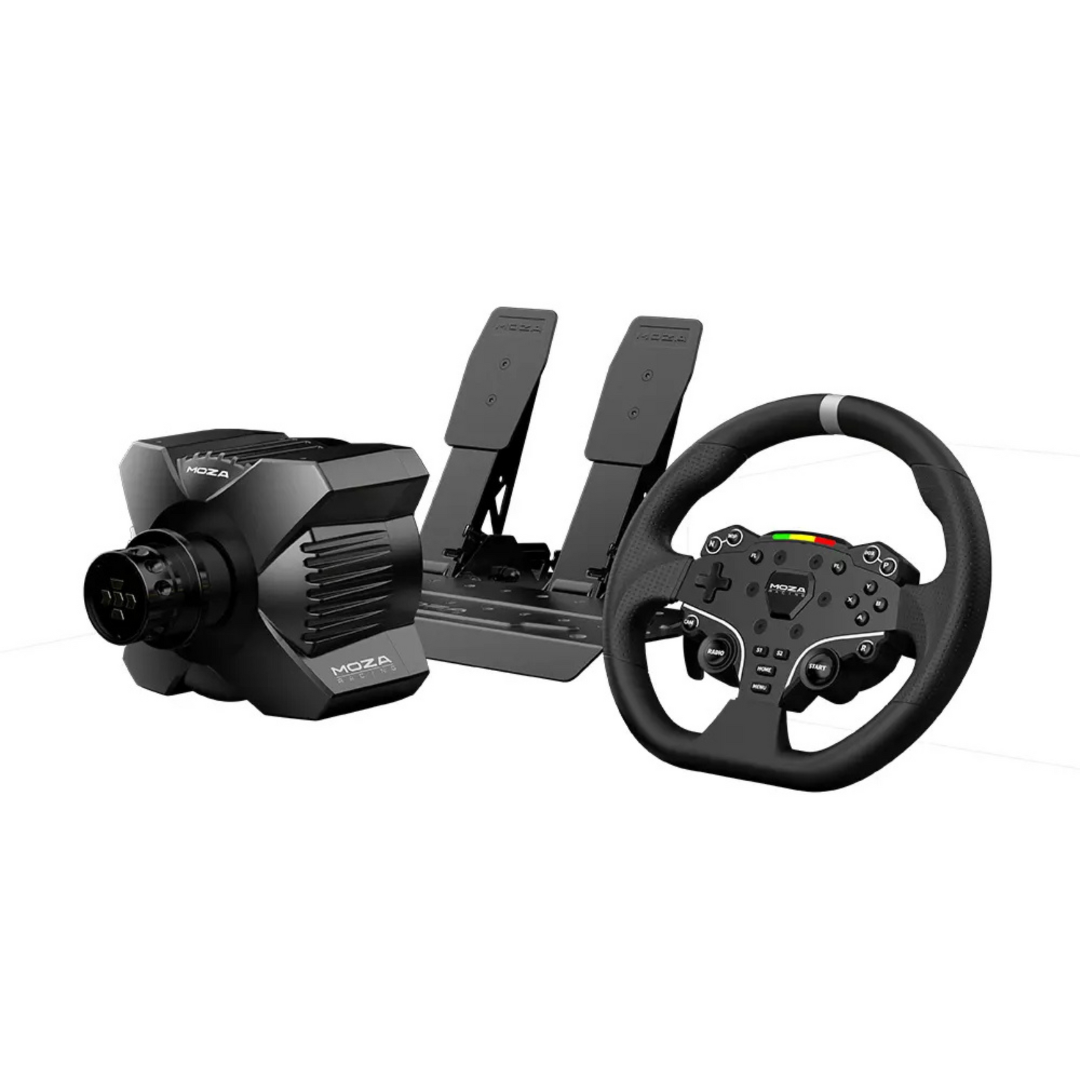 MOZA R3 bundle mounted on sim rig with wheel and base connected