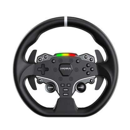 MOZA ES steering wheel front with buttons and LED indicators