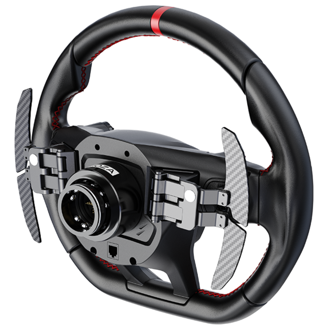 Gaming steering wheel with detailed design on a white background