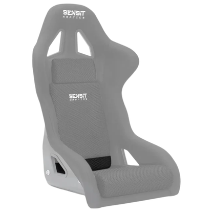 SensitHaptics MTC-P Extreme XL extension pad positioned at the base of a racing seat backrest