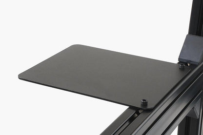 Black adjustable desk stand on a white background