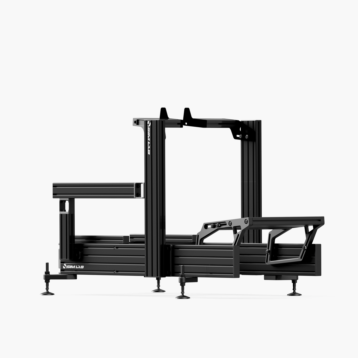 Black metal frame structure on a white background