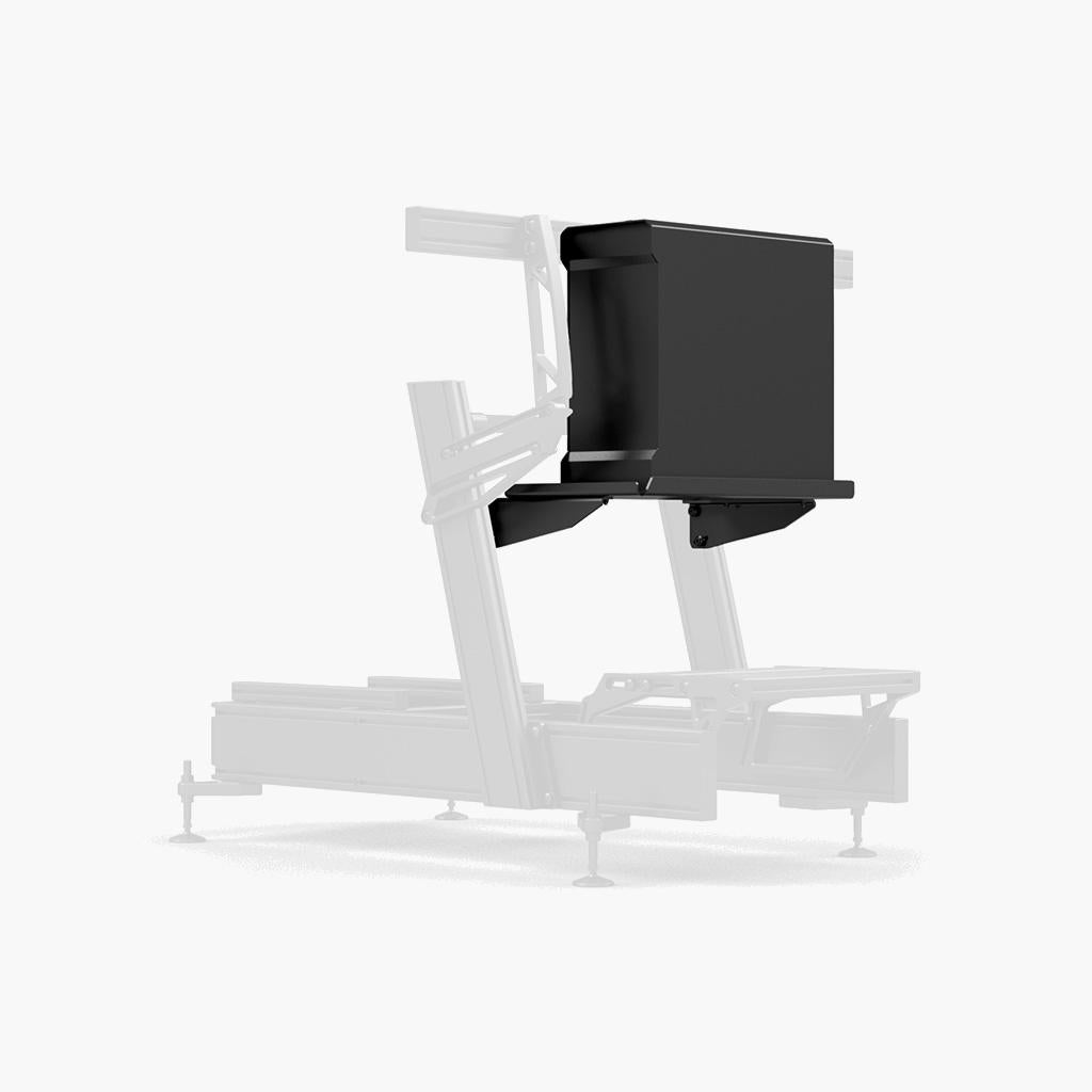 White exercise machine with a black seat on a white background