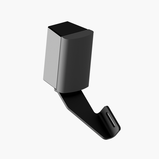 Black and silver wall hook on a white background