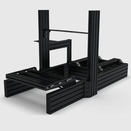 Black metal frame structure on a white background