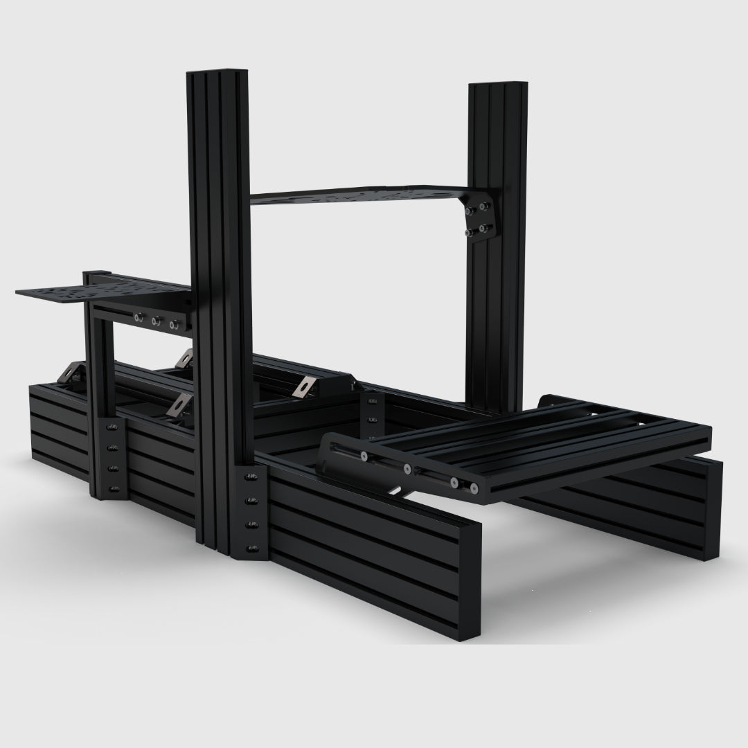 Black metal frame structure on a white background