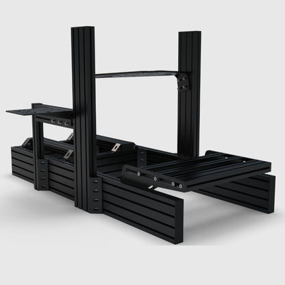 Black metal frame structure on a white background