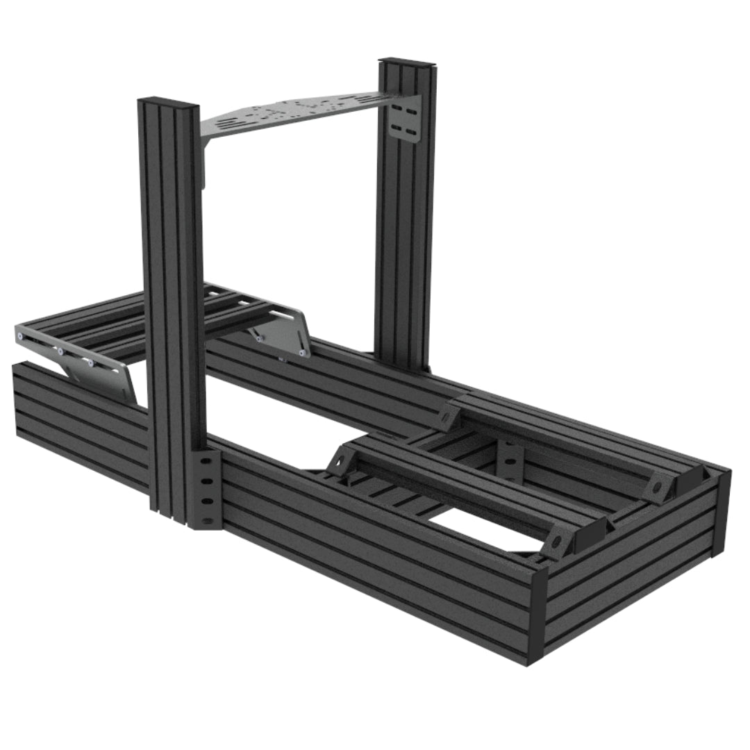 Black metal frame structure on a white background
