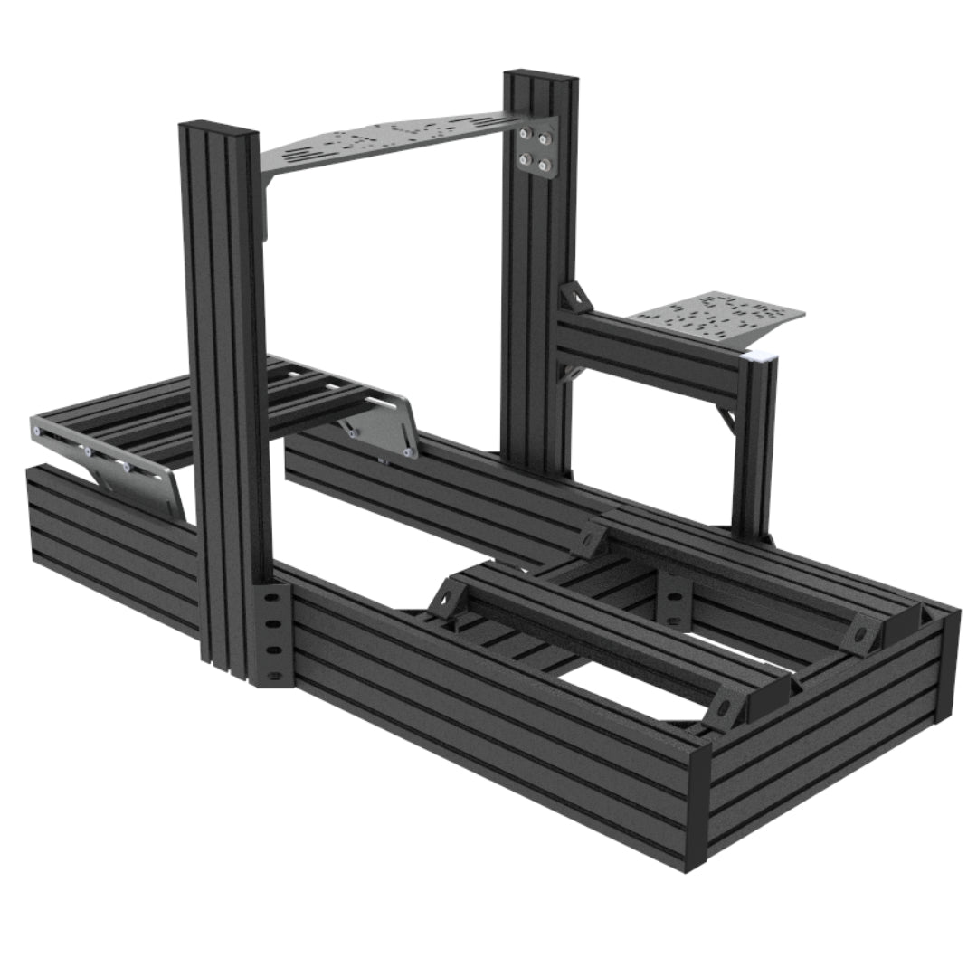 Black metal frame structure on a white background
